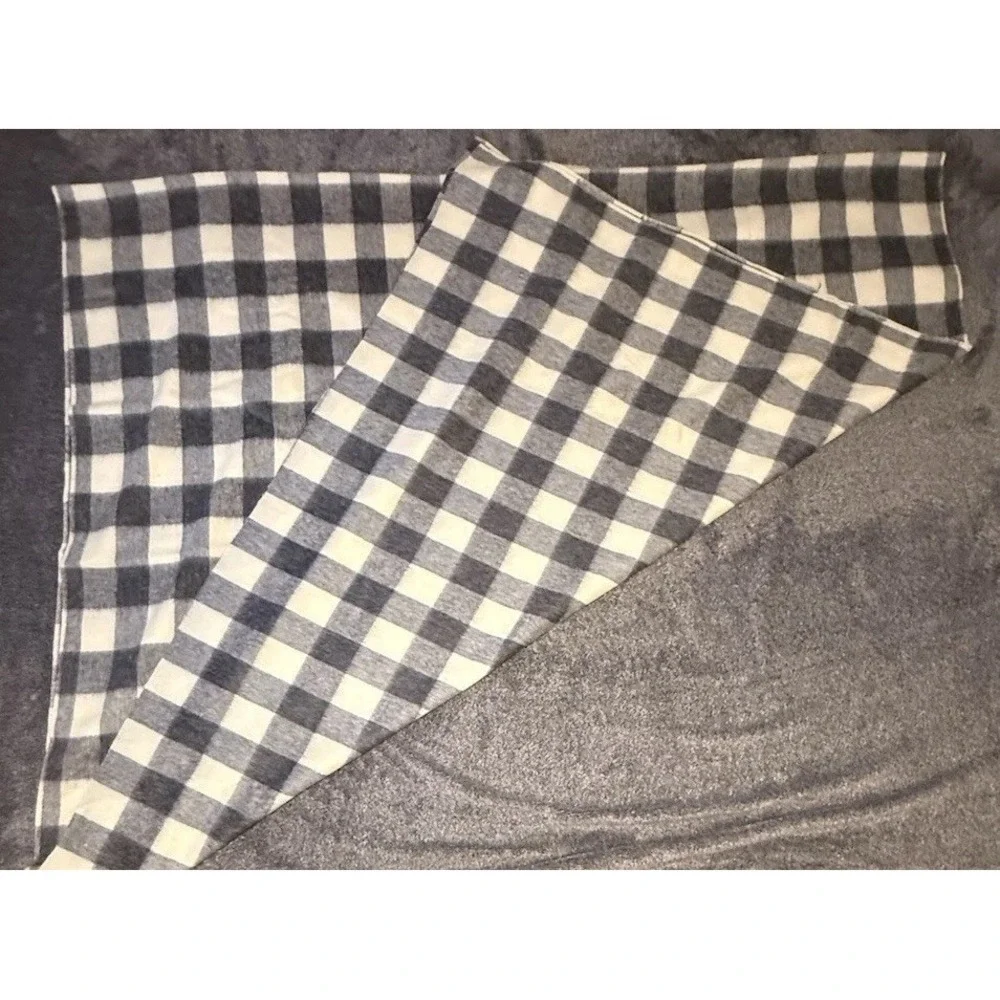 Vintage Gray Cream Buffalo Plaid Wool Fabric 2.6 Yards 54